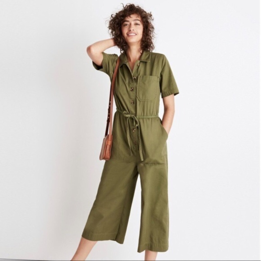 Madewell olive green button down utility jumpsuit